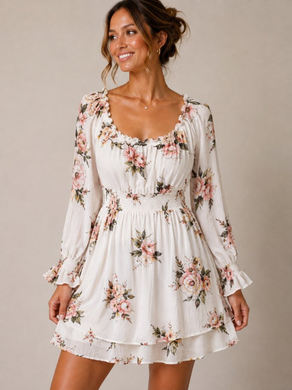 American Rag Cie White Floral Dress with Pink Blooms Size L